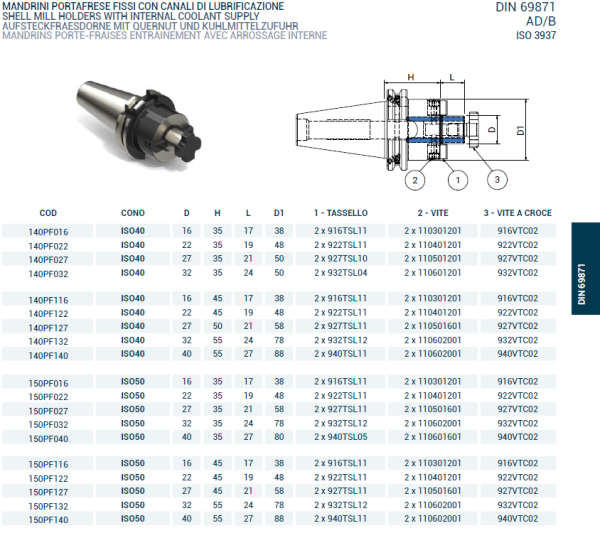 Оправка ISO40 DIN69871 P/F FISSO H55 D40